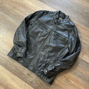 BKE Black Faux Leather Moto Style Jacket Sz‎ L Athletic Fit Zipper Pockets